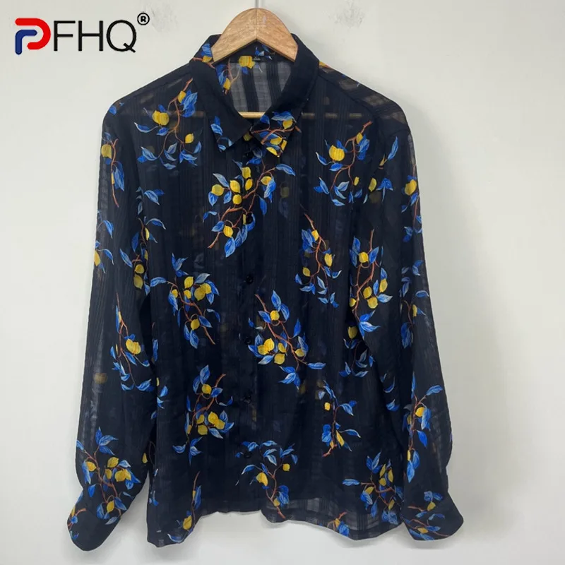 

PFHQ Blue Stripe Men's Fashion Summer Sunscreen Designer Shirt 2024 Contrast Color Long Sleeve Male Tops New Fashion 21Z5052