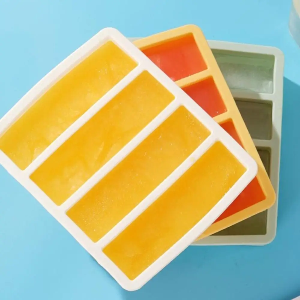 Durable 4 Grids Food Freezing Molds Silicone Extra Large Ice Mold with Lid Reusable Freezer Trays