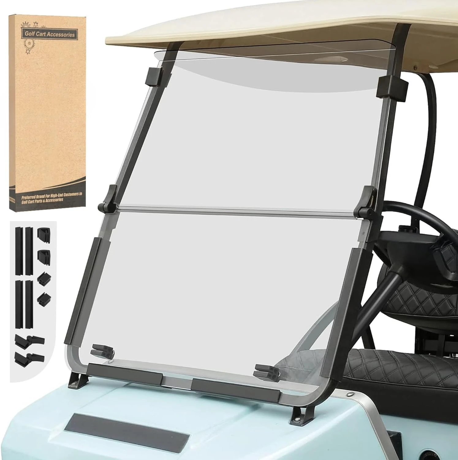 Golf Cart HD Windshield for Club Car DS,HD Shatterproof & Foldable Windproof Windshield (Integrated, Tinted)Factory Direct Sales