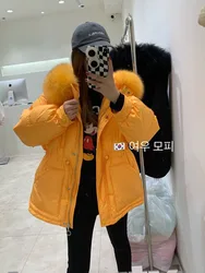 New Winter Women White Duck Down Jacket Real Large Fox Fur Collar Coat Thick Warm Streetwear Female Parka Snow Outwear