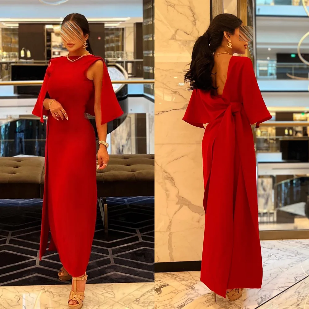 Customized Jiayigong  Jersey Draped Pleat Christmas A-line Boat Neck Bespoke Occasion Gown Long Dresses Saudi Arabia