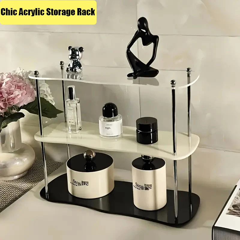 Chic Acrylic Desktop Storage Rack Space-Saving Shelf for Water Bottles, Perfume & Beauty Essentials with Removable Easy Assembly