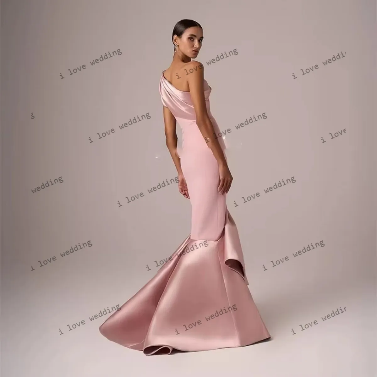 

Prom Dresses Elegant 2025 Rose Pink Wedding Party Dress One Shoulder Mermaid Sain Formal Evening Dress Ruched Formal Customized
