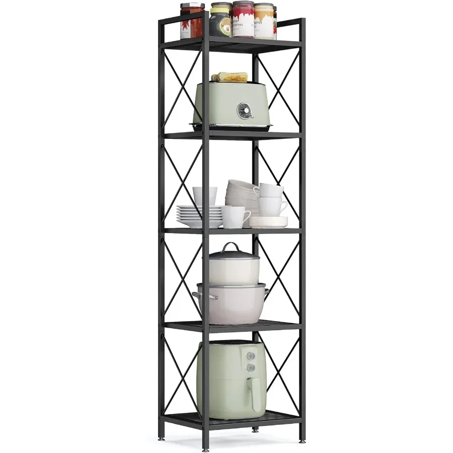 

5-уровневый металлический стеллаж для хранения с X боковыми рамами, плотная сетка 12,6 x 15,7 x 57,3 дюйма для прихожей, кухни, гостиной