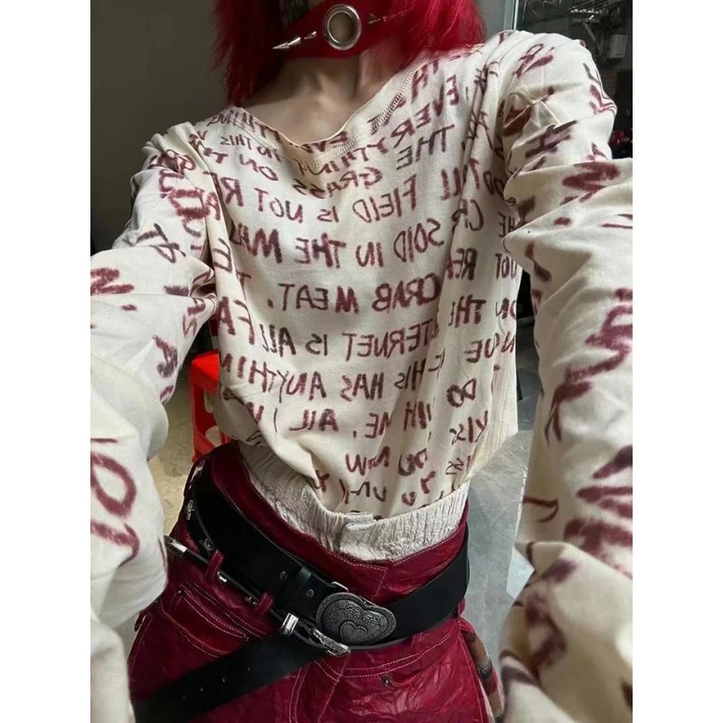 

Y2k Sexy Oversize T shirt Women Streetwear Print Long sleeve Basic Top Lady Fall 2026 Winter Korean Fashion Oversized Tees Shirt