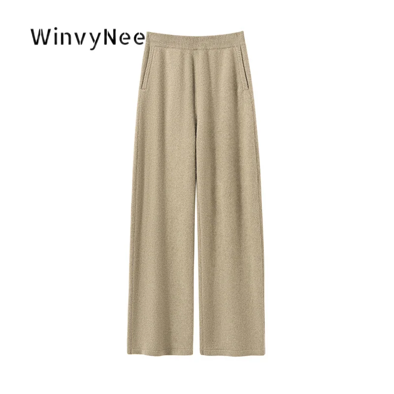 WinvyNee Women Knit Slacks Cashmere Banana Pants Hidden Side Pockets Warm Urban Loose Street Soft Daily Fashion Outfit  F1044074