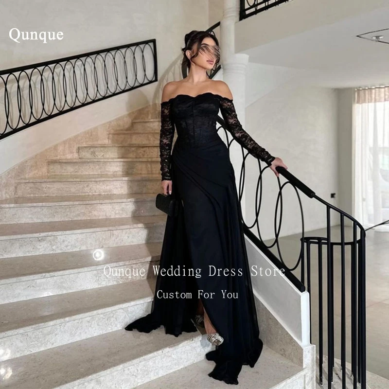 Qunque Meramid Evening Dresses With Lace Vestidos De Noite Sexy Split Customized Dubai Saudi Arabic Prom Dress Birthday Dresses