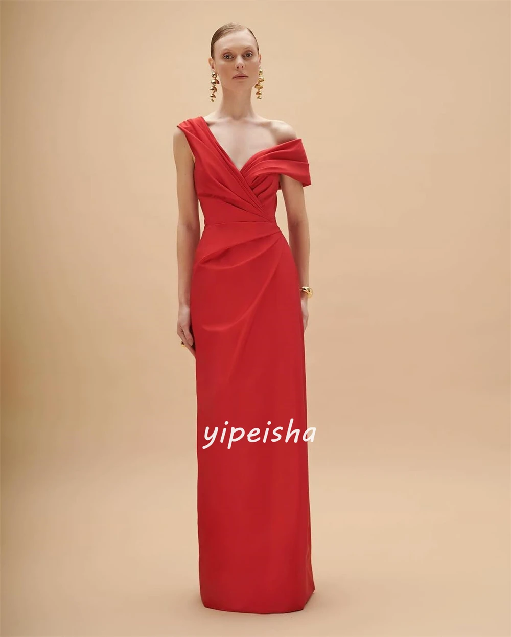 Customized Exquisite Jersey Criss-Cross Pleat Straight Off-the-shoulder Long Dresses Celebrity Dresses Classic Chinese Style Fas