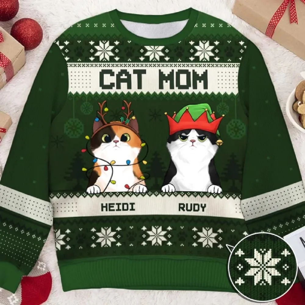 New Autumn Winter Ugly Christmas Pullover Funny 3D Cat Dog Printed Sweatshirt Fashion Unisex Long-sleeved Party Tops