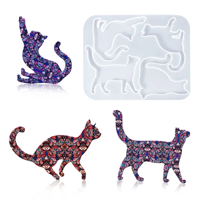 DIY Cat Clothing Bags Pendant Earrings Jewelry Crystal Epoxy Resin Mold Kitten Brooch Silicone Mold