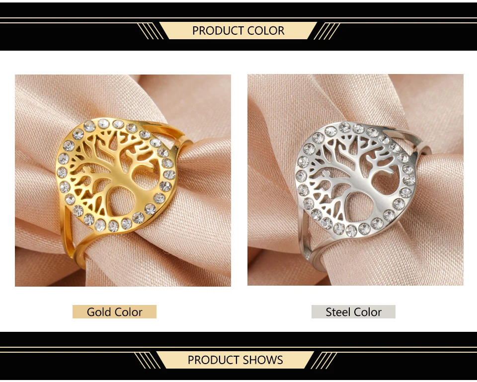 Dawapara Baum des Lebens Damen Ring Klarer Zirkon Verstellbarer Ring Yggdrasil Stammbaum Paar Schmuck Edelstahl Ehering – Detail 5
