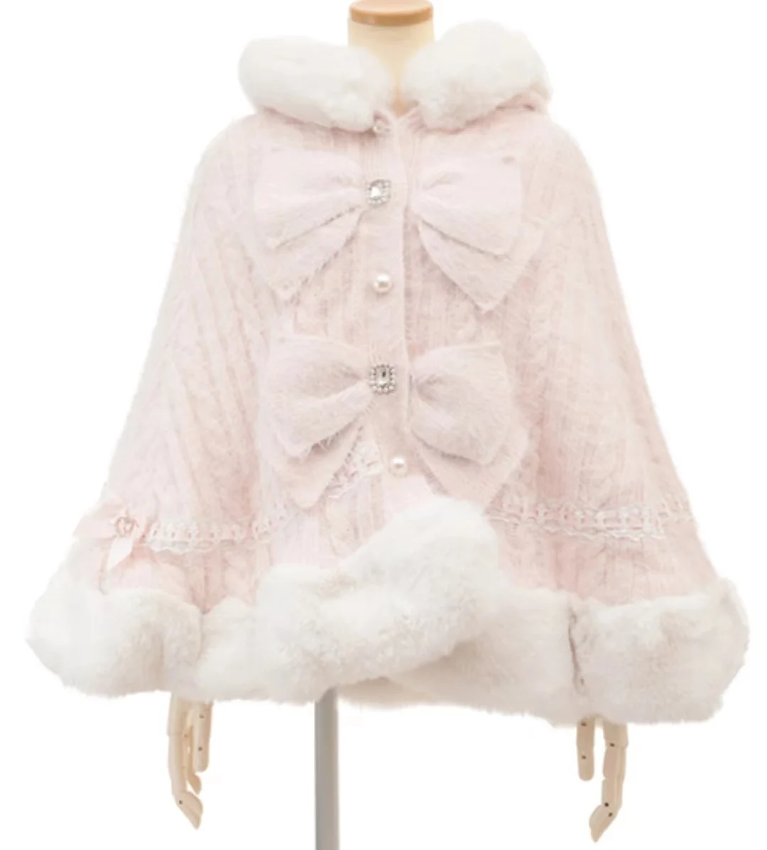 

Elegant Luxury Lovely Hoody Veste Femme Japanese Sweet Warm Thick Bow Jacket Knit Fur Loose Patchwork All-match Soft Moda Cloak