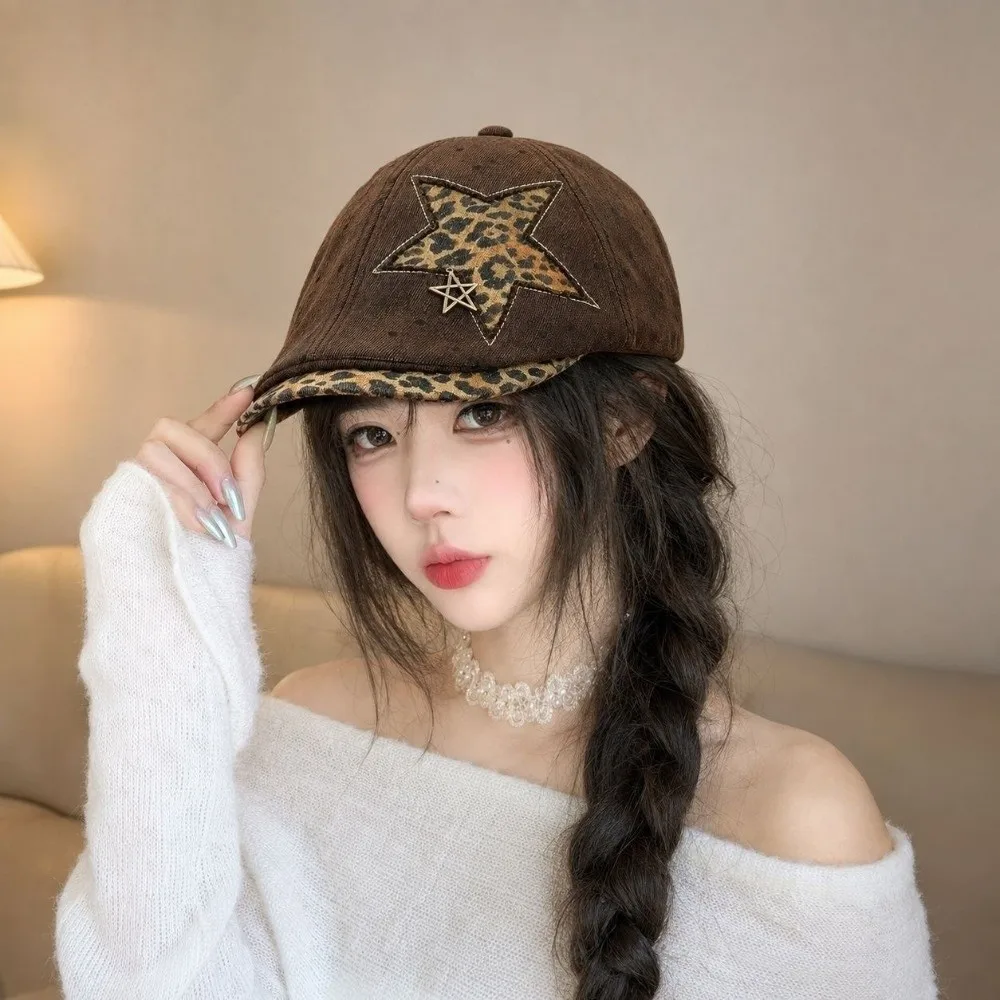 Unisex Star Leopard Print Beret Adjustable Polka Dot Newsboy Forward Cap Retro Duckbill Soft Baseball Hat Women