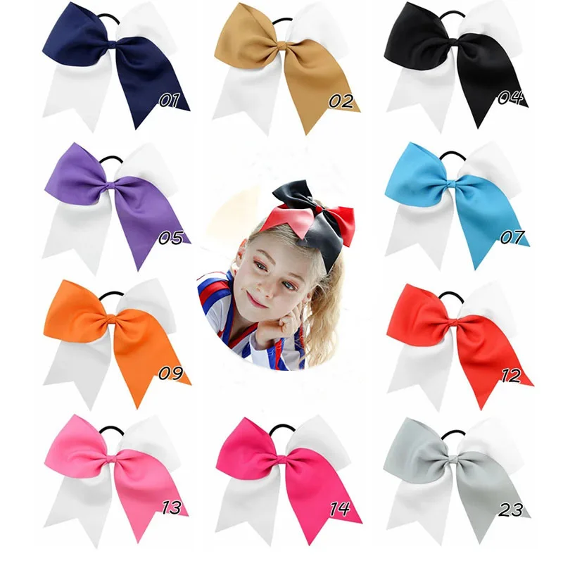 24pcs 8 inch double color ribbon cheer bows Grosgrain Ribbon Hair Bow With Elastic Ponytail Hair Holder For Kids Hair Accessorie