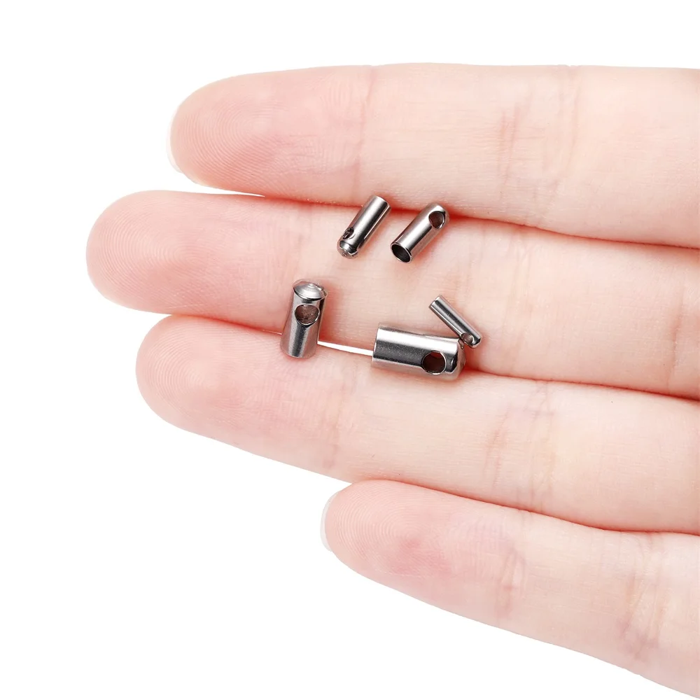 10pcs 0.9mm-4mm Stainless Steel Clasps Hooks Cords End Caps Cord For DIY Jewelry Making Leather Cord Clasp Bracelet Accessories
