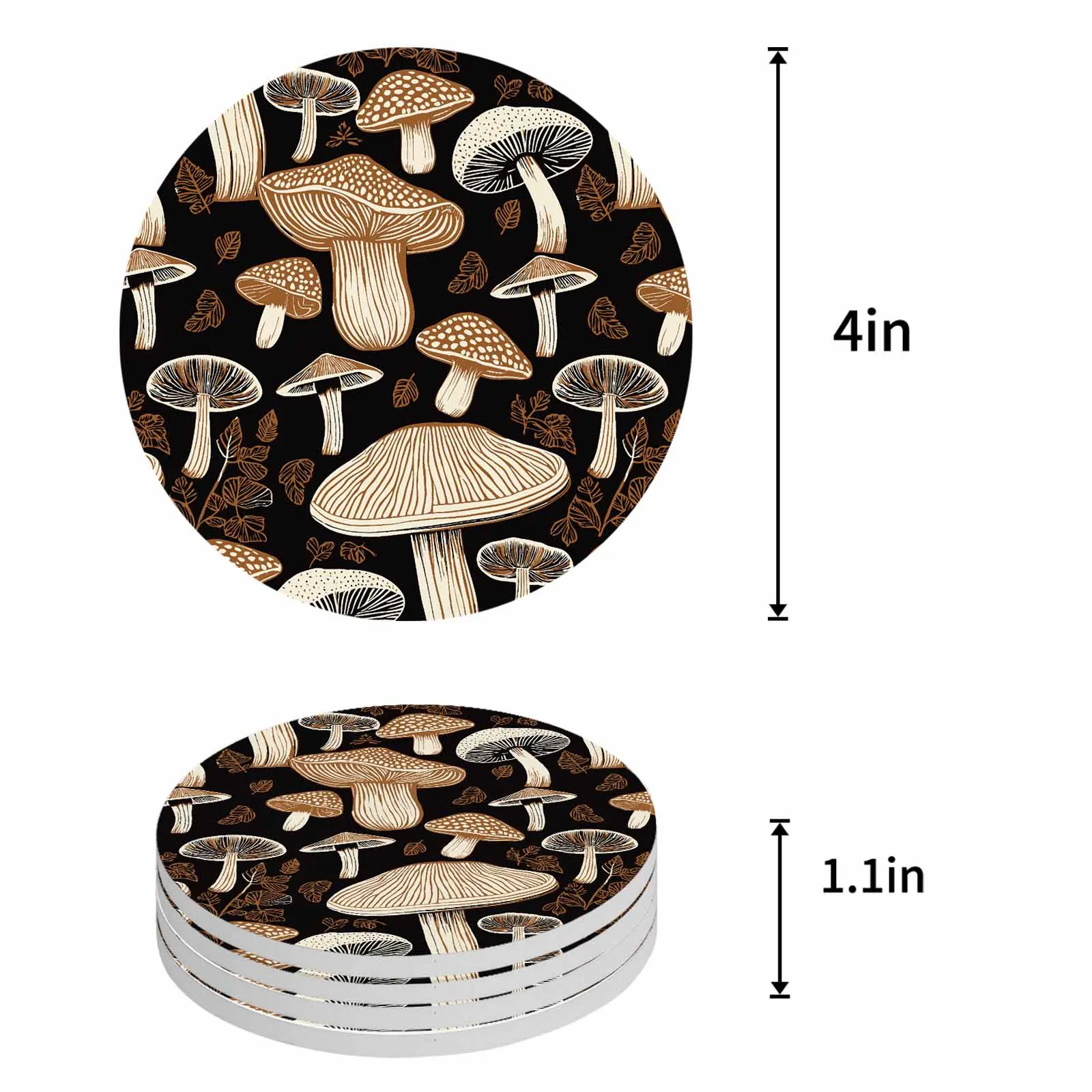 Abstract Retro Mushroom Flower Ceramic Coaster Set Coffee Tea Cup Coasters Kitchen Accessories Round Placemat