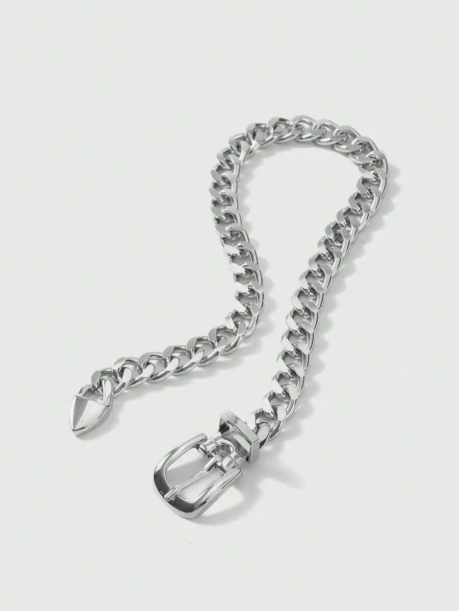 Chunky Chain Belt Buckle Necklace Punk Gothic Geometric Fashion Accessory