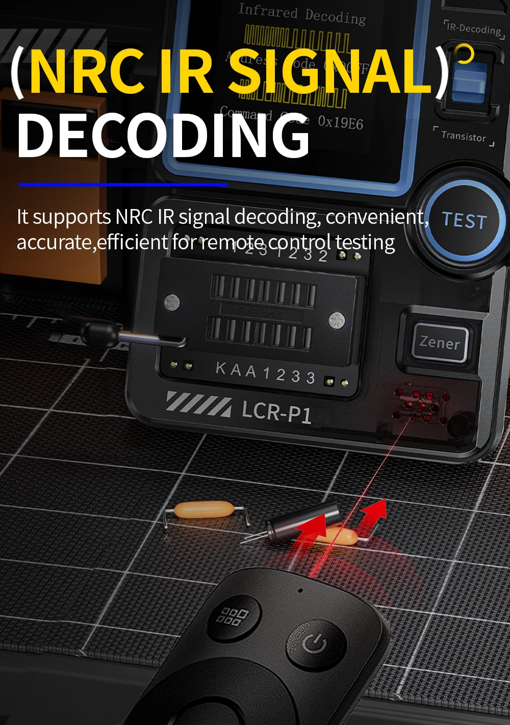 FNIRSI LCR-P1 Transistor Tester Diode Triode Capacitance Resistance Meter LCR ESR Meter NPN PNP MOSFET IR Multifunction Tester