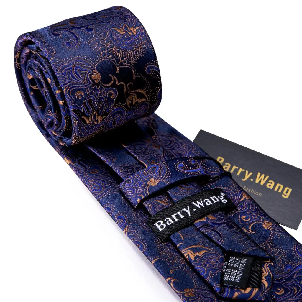 Barry. wang blaue Seide Herren Krawatte Taschentuch Manschetten knöpfe Set Marine Royal Sky Pfau See blaue Krawatte für männliche Hochzeit Business Party Event – Detail 6