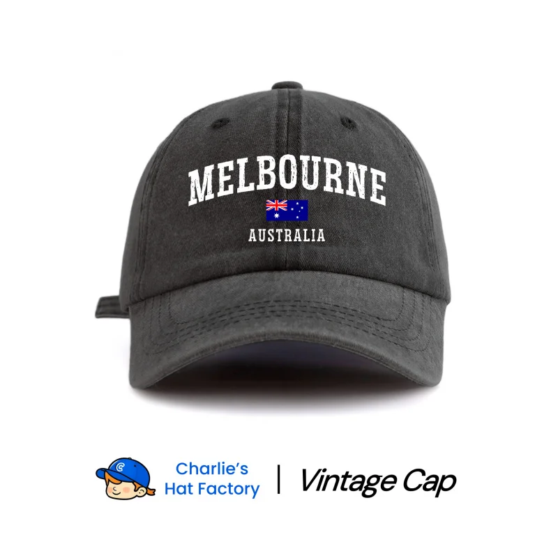 1 pc Melbourne Print Washed Baseball Cap, Classic Casual Stylish Vintage Soft Sweatband Adjustable Size Lightweight