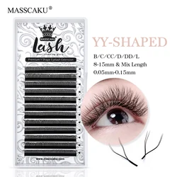 MASSCAKU YY Style Premium mate Fluffly Slik 8-17mm y Mix tejido a mano, extensiones de pestañas individuales súper populares, suministros