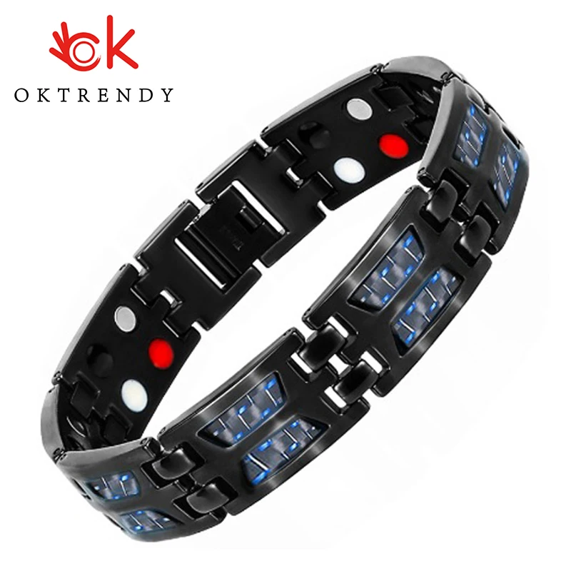 Men Stainless Steel Magnetic Energy Armband Power Bio Bracelet Healing Pain Relief Magnet Health Bracelets Women Bangle Black