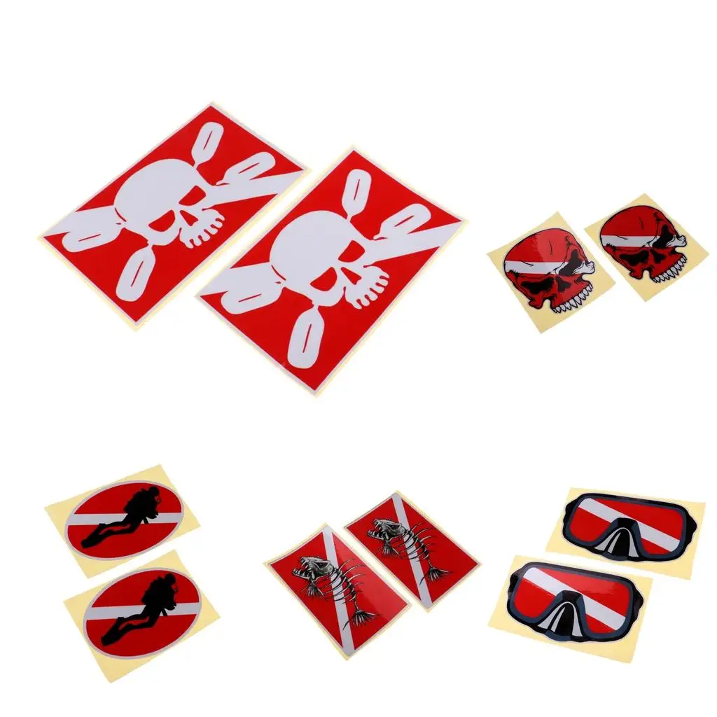 Dive Skull Sticker Set Reflective Waterproof PET Marine Accessories for Inflatable Boat Defenses Car Truck Window