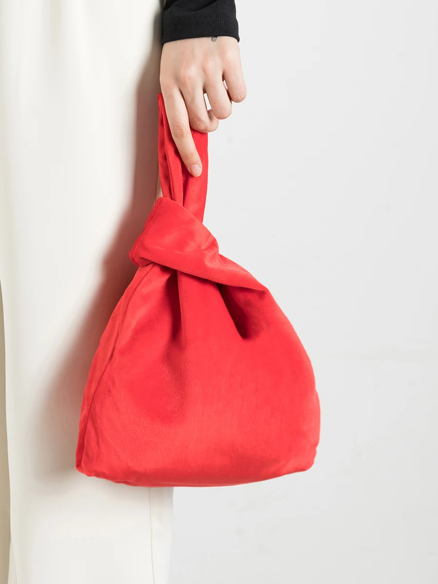 MABULA-Bolso pequeño de terciopelo para mujer, cartera de mano con nudo de muñeca, estilo japonés, con asa superior de invierno, con pintalabios, a