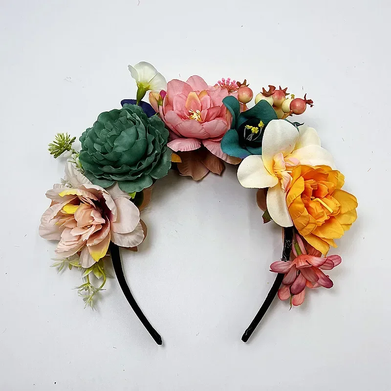 Mode Boho Blumenkronen Stirnband für Frauen Faux Floral Haarband Braut Hochzeit Licht Luxus Stil Kopfschmuck Haarschmuck