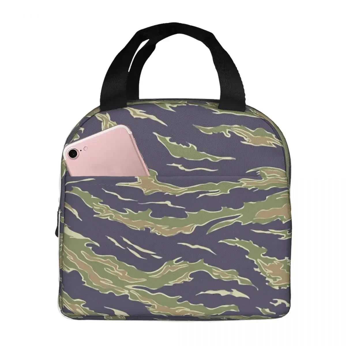 Stripe Camo Pattern Cooler Lunch Box Tiger Animal Lover Mountaineering Thermal Insulation Portable Food Bag