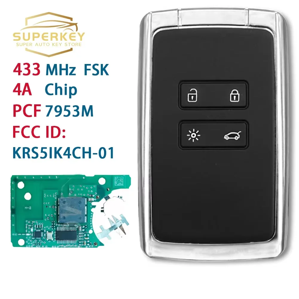 SUPERKEY KR5IK4CH-01 Smart Card Key PCF7953M 4A Chip 434Mhz For Renault Megane 4 Espace 5 Kadjar Talisman 2016 2017 2018 2019