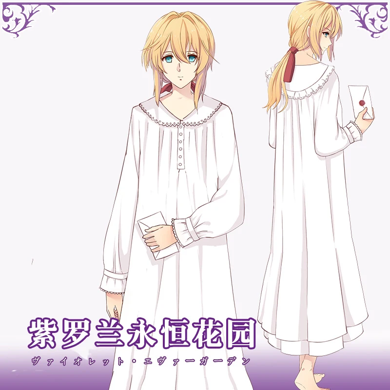 Anime Violet Evergarden Women Nightdress Cosplay Costume Sleepshirts European Retro Dress Lolita Girls Cotton Homewear Nightgown