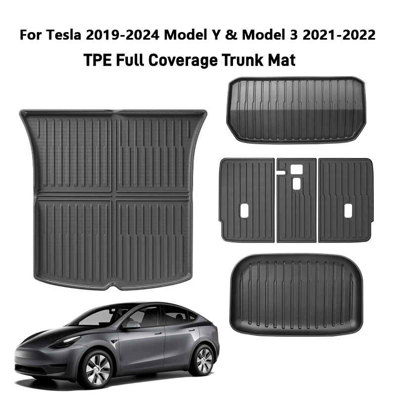 Dla Tesla Model Y/3 Przednia tylna mata bagażnika TPE Pełne pokrycie Pokrywa bagażnika Oparcie siedzenia Podkładka ochronna Cargo Liner Mata przeciw zabrudzeniom