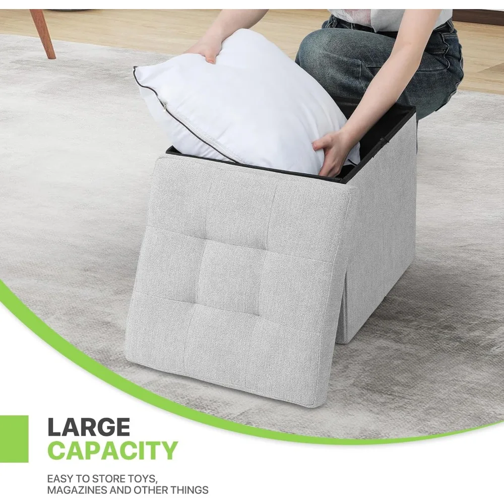 مكعب عثماني للتخزين قابل للطي مقاس 15 بوصة، مقعد مسند للقدمين صغير مع مساحة تخزين لغرف النوم وأماكن المعيشة