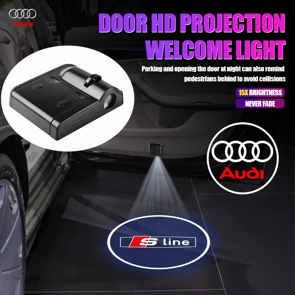 2Pcs Car Door Projector Logo Lamp Wireless Welcome Lights For Audi S Line S4 S3 S5 S8 S7 S6 RS A6L A4L Q3 A3 Q7 A5 A8L A4 Q2 A7