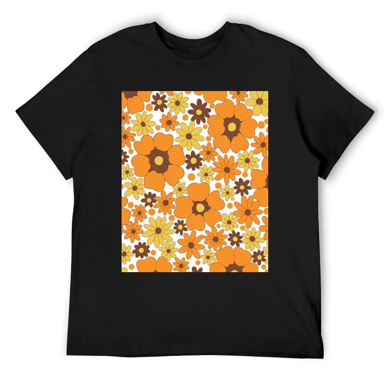 

70s Fall Floral Pattern (White Version) T-Shirt vintage t shirts Short sleeve tee mens shirts graphic tee