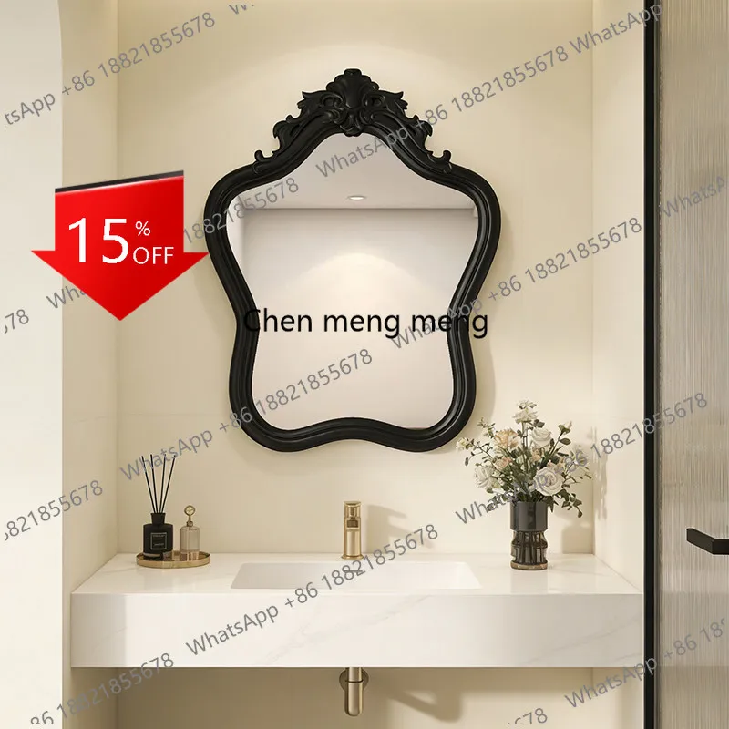 R134 French retro carved bathroom mirror high value fireplace decorative mirror light luxury bedroom wall hanging makeup mirror