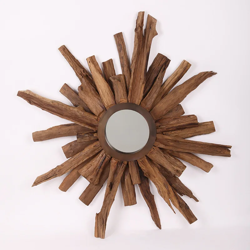 Homestay retro handmade natural teak front enigma mirror designer storefront decoration creative round mirror