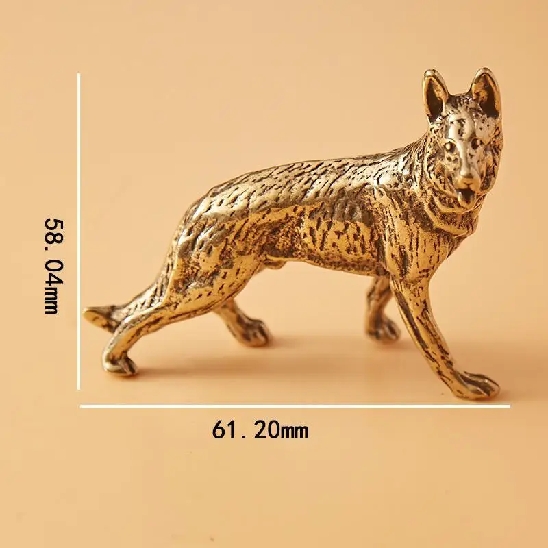 Large Wolf Dog Guarding Yard Sitting Puppy Home Living Room Pet Tea Table Brass Ornament