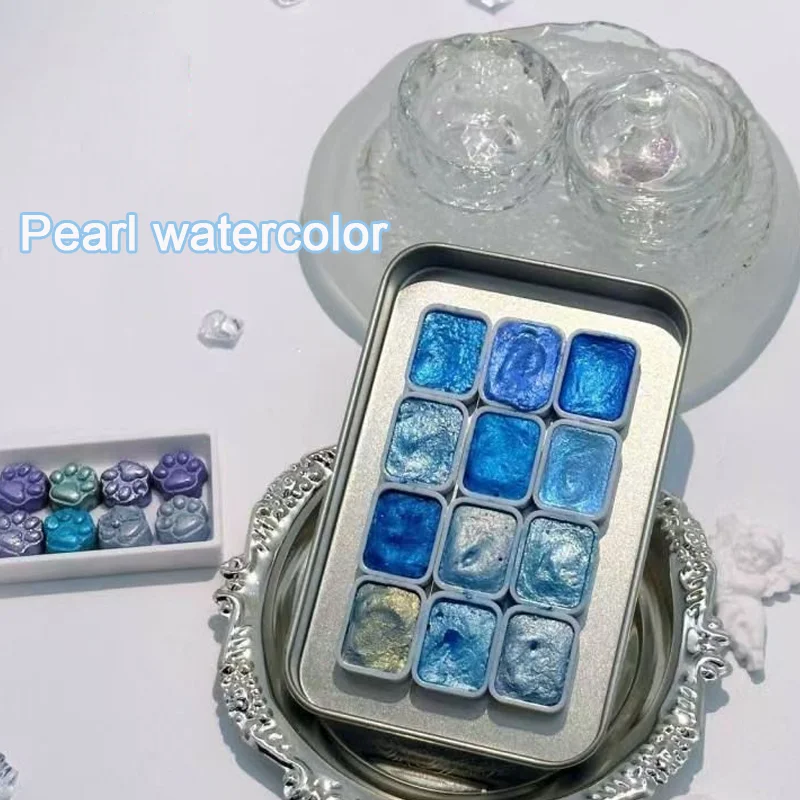 

A Complete Set of Professional Watercolor Pigments Featuring 12 Colors of Solid Pearl Watercolor, Designed for Art, Special