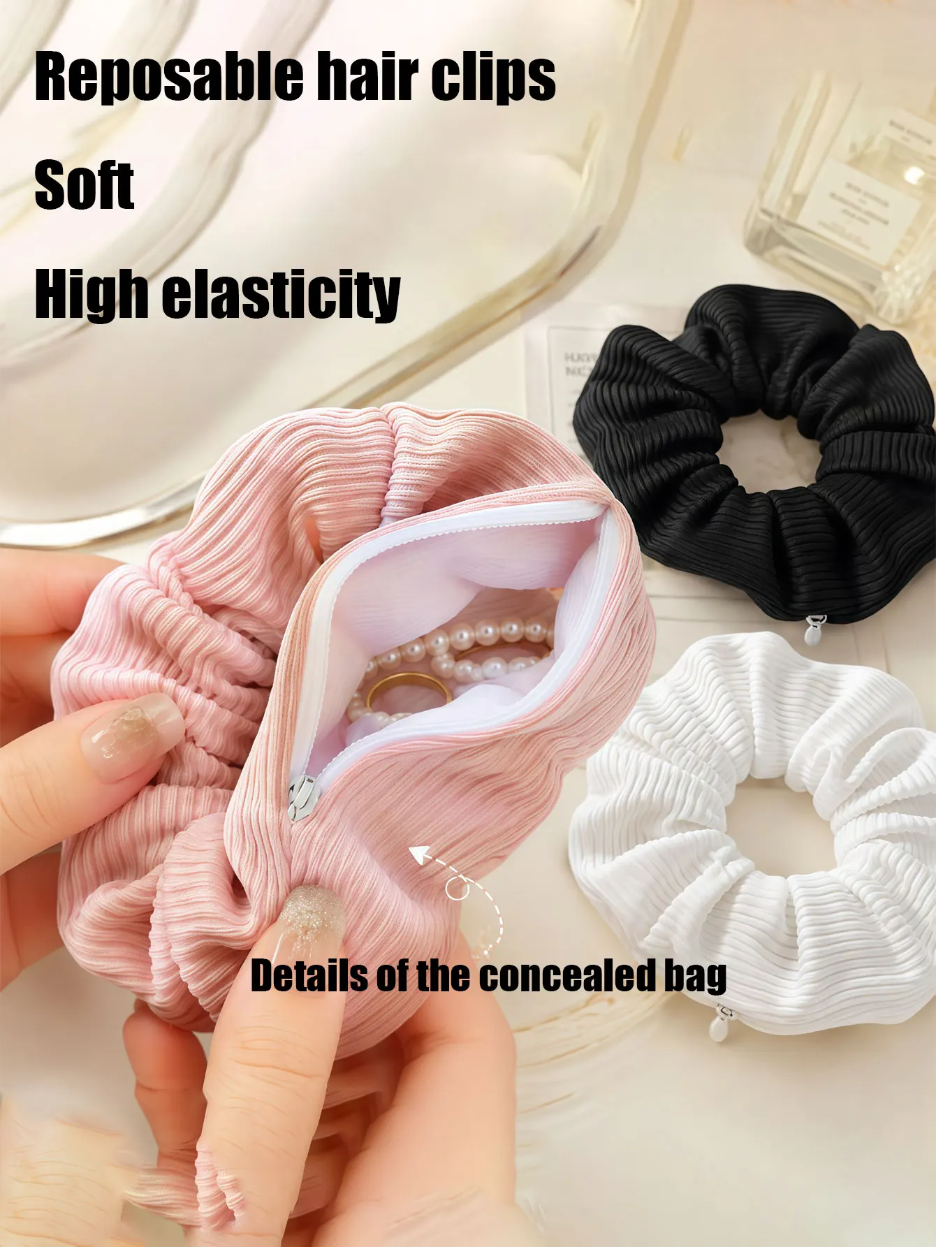 1PC  2026 New Style Zipper Storage Hairpin with High Elasticity Long Hair String and Invisible Hidden Pocket Headwear