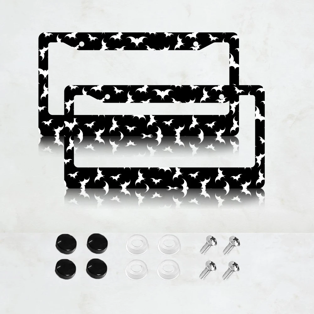 غطاء لوحة الترخيص للنساء أبيض وأسود إطارات لوحة الترخيص للرجال الخفافيش الكثيفة ملحقات السيارة المعدنية المصنوعة من الألومنيوم #2