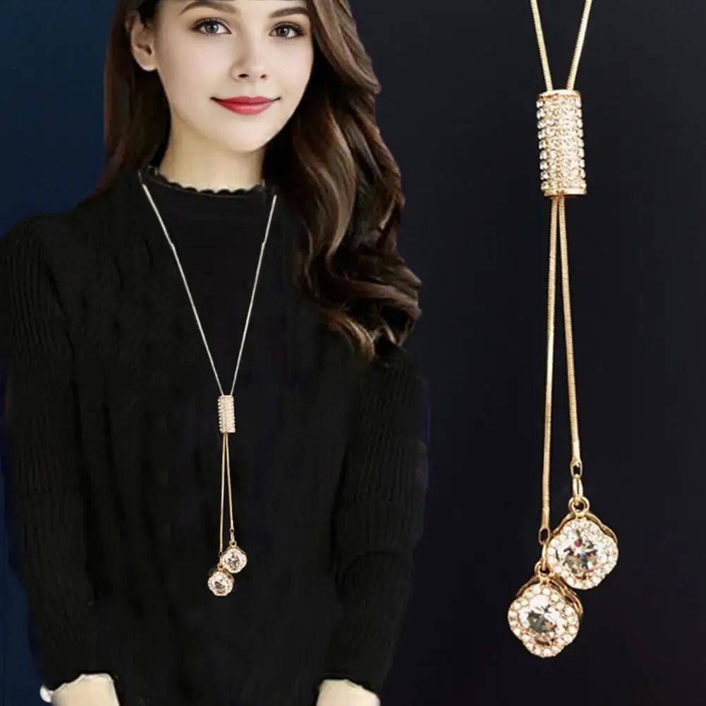 Long Tassel Sweater Chain Elegant Faux Pearl Rhinestone Sweater Chain with Long Tassel for Women Stylish Alloy for Dating