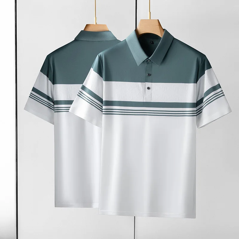 New Arrival Suepr Large Short-sleeved Men's Summer Light Luxury Short Sleeve Ice Silk Casual T Shirt Plus Size XL-4XL5XL 6XL 7XL