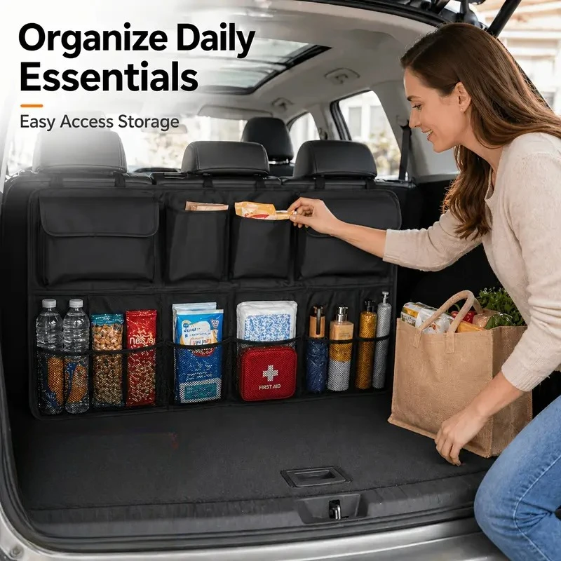 Car Trunk Car Organisers Backseat Hanging Car Organisers with 8 Large Storage Bag Trunk Organizer for SUV Truck Space Saving Exp