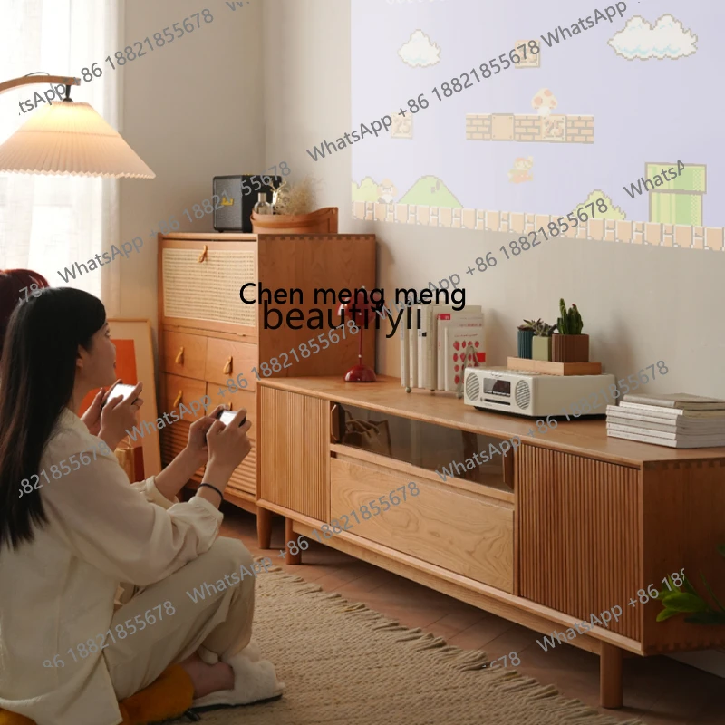 

Cherrywood Nordic Solid Wood Simplicity Audio Video Appliances Shelf Living Room Small Apartment Retro Locker