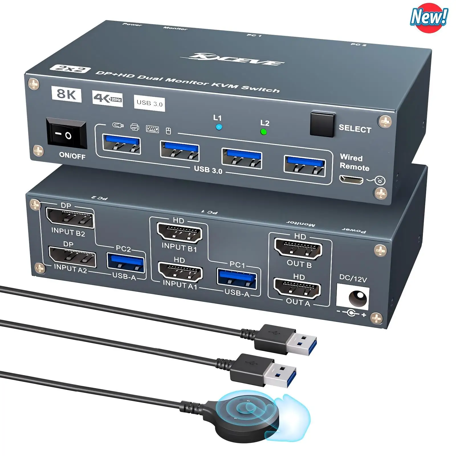 

НОВЫЙ KVM-переключатель 4K при 144 Гц, 2 монитора, 2 компьютера, HDMI Displayport, двойной монитор, KVM-переключатель USB 3.0 для 2 ПК, разрешение 4 устройства USB3.0