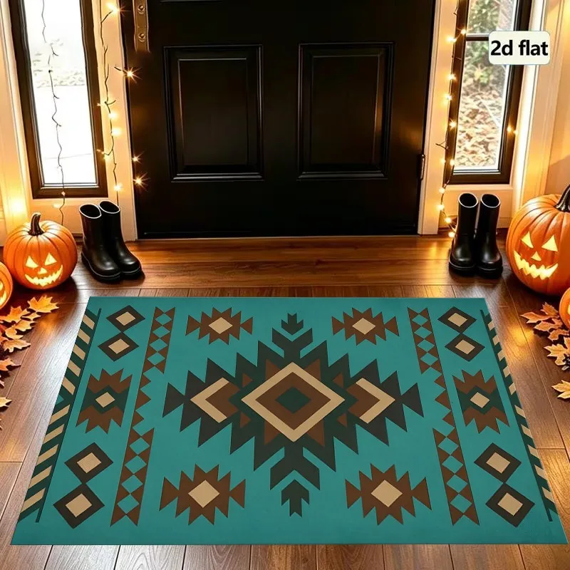 Large Area Rug with Ethnic Geometric Diamond Pattern, Retro Bohemian Style, for Living Room Bedroom Whole House