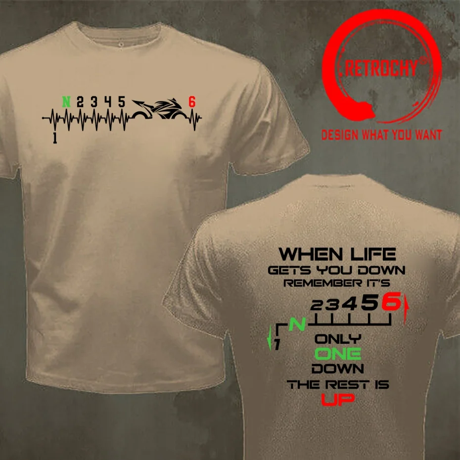 Funny Design 1N23456 Heartbeat Motorcycle Gear Shift One Up Five Down Biker  Shirt Men Fashion Trendy Casual Clothing Stylish