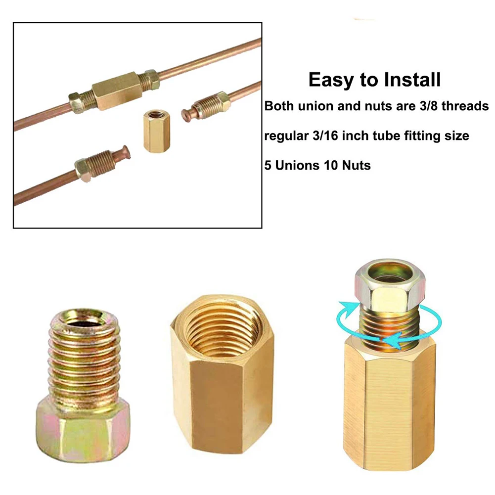 New Practical Brake Pipe Fitting Nuts 18pcs/set 3/8in Assortment Brake Line Replacement For 3/16in Brake Line Tube
